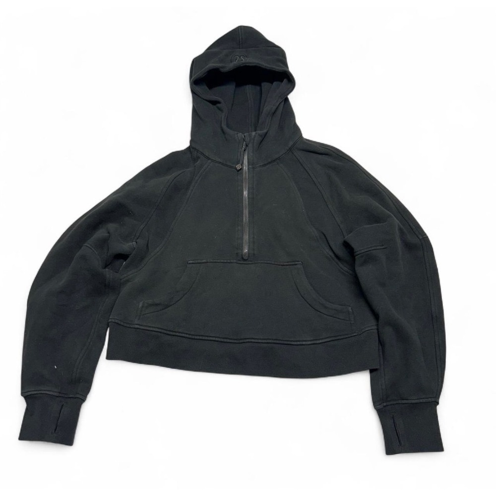 Lululemon Scuba Oversized Half Zip Hoodie Black Cropped Sweatshirt see measure